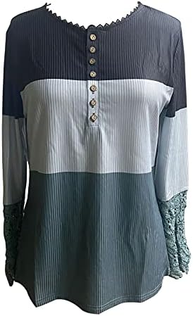 Дамски Тениски С дълъг ръкав, V-образно деколте, Дантелени Блузи Хенли Копчета, Блузи, Модни Дебнещ Ежедневни Тениски от Рубчатого