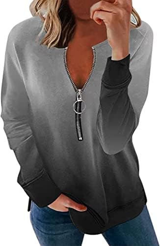 Chvity Женски Пуловер с цип по средата, Ризи с дълъг ръкав, Графични Качулки на мълния за една Четвърт, Върхове