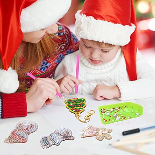 EPDPLAY Комплекти за Ключове с Коледна Диамант Рисувани, направи си САМ Коледна 5D Двустранен Ключодържател с Диаманти, Коледни Висящи Бижута с Диаманти за деца, Коледн