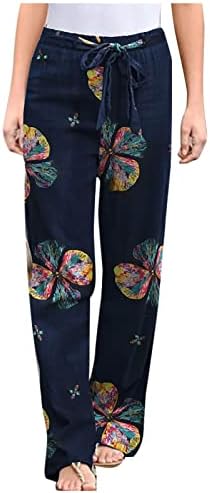 OIOLOY/Дамски Панталони за отдих в стил Двореца с Флорални Принтом, Широки Плажни Панталони на съвсем малък с Джобове, Ежедневни