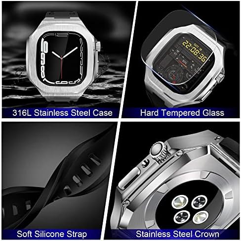 Комплект модификация KAVJU Силиконов каучук + метален калъф за Apple Watch band 45 мм 40 мм 41 мм 44 мм Каишка за часовник iWacth 8 7 SE 6 5 4 Mod Гривна (Цвят: 10 мм Златна закопчалка размер: 4