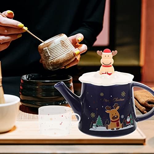 Керамичен Коледен Чайник Hemoton, Кана с Чаша за заваряване на Чай, Коледни Порцеланов Чайник, Порцелан Чайник за Чай от Сервиза,