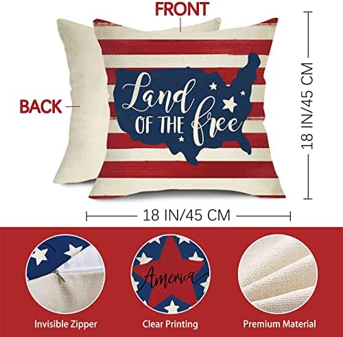 Fjfz 4 юли, Патриотичен Американския Флаг на Звезди и Ленти, Декоративна Калъфка за възглавница, 18x18, пакет от 4, Америка, Земята на Свободния