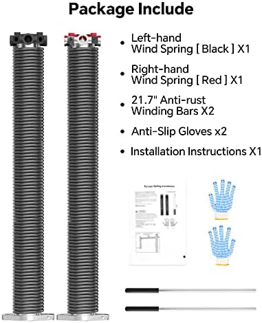 Набор от торсионных пружини гаражни врати HOMLAND 2 (двойка) с нескользящими пръчки за ликвидация, с черно покритие за подмяна и инсталиране на метод на точност електро