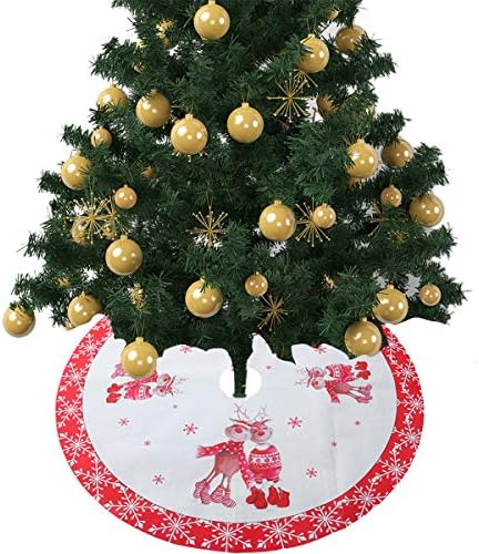 Amosfun Коледна Украса на Коледна Елха Пола с Принтом Кръглата Форма на Коледно Дърво База Престилка Мат Здрав Дърво База Килим