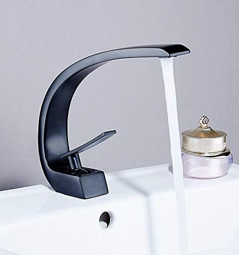 Черна боя смесител за тоалетна мивка с течаща топла и студена вода в банята, с един кран
