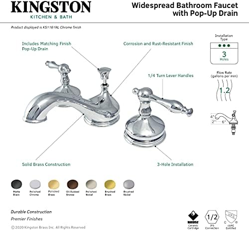 Широко разпространена батерия за тоалетна Kingston Brass KS1162NL Heritage с метална дръжка лост, полиран месинг