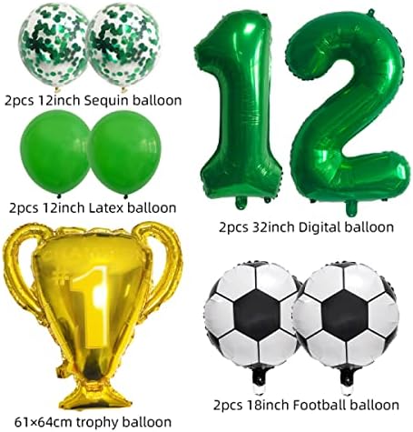 Футболен Набор от Балони, Декорация на 12-ти Рожден Ден Номер 12 Фольгированный Балон Зелена Украса за Футболна топка Звезден Балон