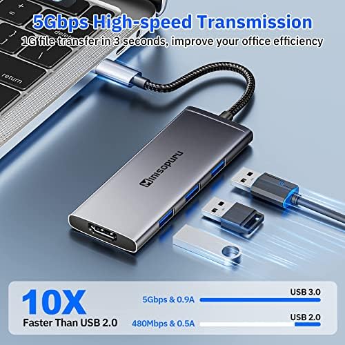 Хъб Minisopuru USB C, хъб 7 IN1 Type-C за лаптоп, многопортовый USB адаптер C с 3XUSB 3.0 Е, 4K, HDMI, зареждане с 100 W,
