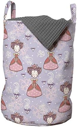 Мультяшная чанта за дрехи Ambesonne, Ретро фигура Анимационни Момичета с Чаени чаши на Цвете, Романтичен фон, Кошница за дрехи