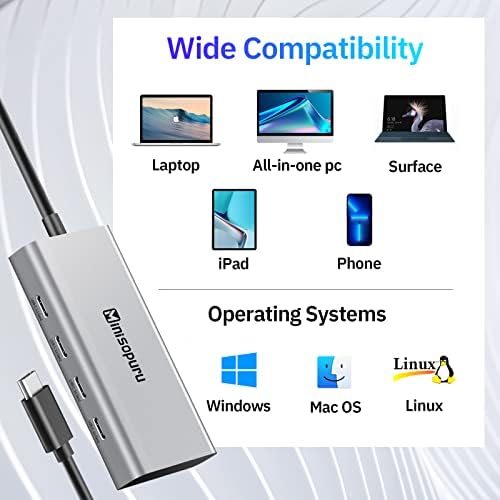 Minisopuru C USB хъб, 10 Gbit/с USB C на C USB хъб за лаптоп, многопортовый адаптер C USB хъб, 4-портов USB C hub (само за предаване
