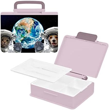 Кутия за закуска ALAZA Portrait Cat and Dog Astronauts Bento Lunch Box, Не съдържат Бисфенол А, Херметически затворени Контейнери за вечеря от вилица и лъжица, 1 бр.