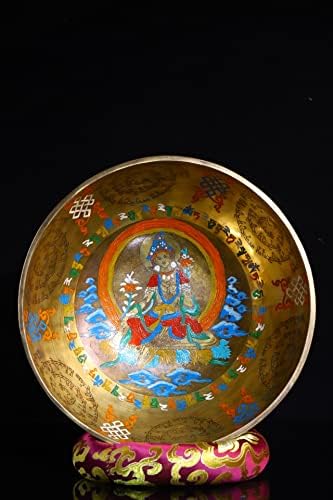 10Колекция Тибетски храм Стари Бронзови Изрисувани Поговорка Шест Синове Зелената Тара Буда Звукова Купа Молитва Купа Градска