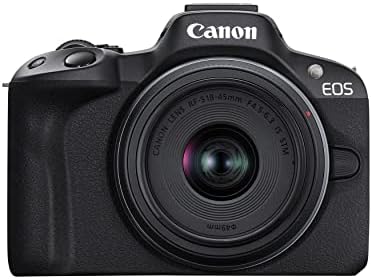 Беззеркальная камера за видеоблогинга Canon EOS R50 (черна) с обективи RF-S18-45mm F4.5-6.3 is STM и RF-S55-210mm F5-7.1 is STM, 24,2 Mp, видео 4K, разпознаване на обекти и проследяване, компактен, свъ