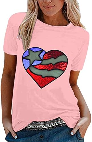 MIASHUI Тениска От Ликра Дамски Ежедневни Тениска С Принтом Independent Day във формата На Сърце С Къси ръкави Риза С Дълъг Ръкав За Бягане
