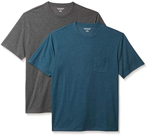 Мъжки t-shirt Essentials обичайното намаляване с къс ръкав и джоб под врата, опаковки от 2