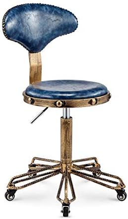 Стол за салон за красота с Колела, Регулируем Стол за художника със Синьо Седалка от Изкуствена кожа Регулируема Височина 43-58