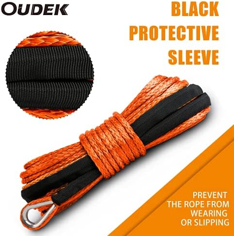 OUDEK 1/4 x50ft Синтетично Въже на Лебедка от 10 000 паунда Оранжево Синтетичен Въжето на Лебедката за Квадроцикла UTV (Оранжев)