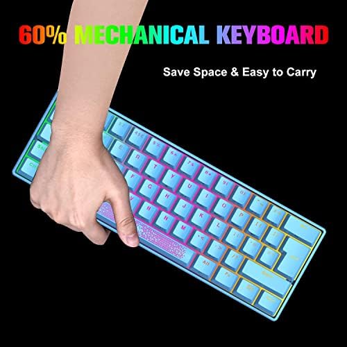 60% Ръчна Детска Клавиатура, Мини Преносим с RGB подсветка, Пълна защита от отблясъците, 61 Клавиша, Ергономична Метална плоча, Проводна USB Type-C, Водоустойчив за преносим