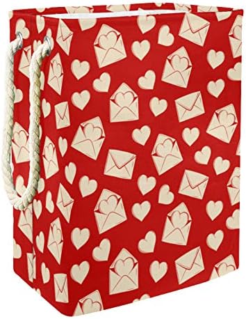 Кошница за дрехи Ретро Червено Любовно Писмо с Шарките на Сърцето Сгъваема Кошница за съхранение на бельо с Дръжки Подвижни Скоби