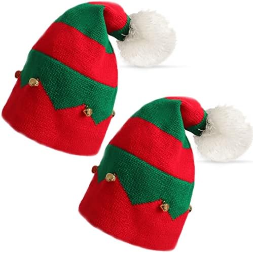 Коледна шапка QTKJ, Шапка, Дядо Коледа, Коледни подаръци за децата, Вязаная Мека Коледна шапка с вълнена топка, Плюшен шапка на