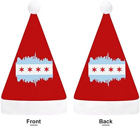Флаг Чикаго със Сгради на Хоризонта, Коледна Шапка, Шапки на Дядо Коледа, Украси за Коледната Елха, Празничен Декор, Подаръци за Възрастни, Жени, Семейни Мъже