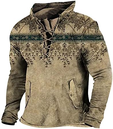 Мъжки блузи в стил Уестърн Ацтеките, Ретро Тактически Блузи, Пуловер Дантела с Дълги Ръкави, Свободни Ризи С Етнически Принтом