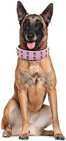 haoyueer Широк Кожен Нашийник за кучета с ширина 1,2 см с Шипове за питбультерьеров Средни и Големи породи (Розово, S)