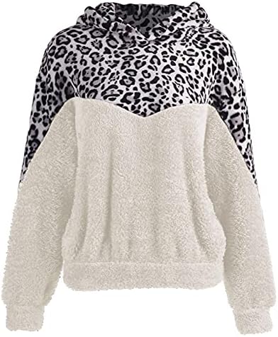Дамски леопардовые качулки, hoody, извънгабаритни топли пухкави ежедневни пуловери със свободни джобове, потници, връхни дрехи с качулка
