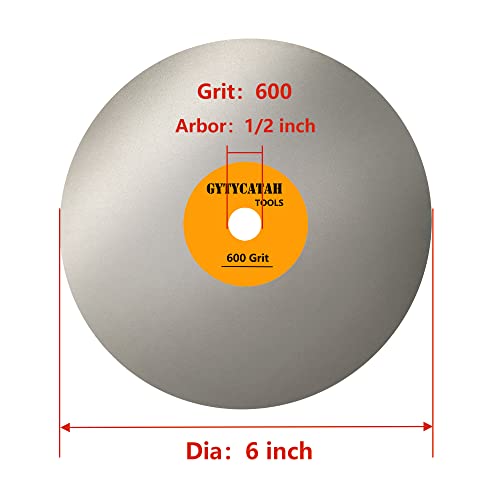 Diamond Плосък Кръгъл диск GYTYCATAH, 6 x 1/2 Arbor 600 Зърно, Плосък Кръгъл кръг с Диамант покритие за Скъпоценни Камъни, Керамика, Стъкло,