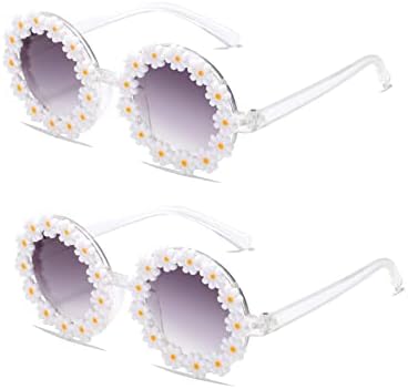 WZWLKJ Кръгли Слънчеви Очила с Цветя Модел за Малки Момичета, Прекрасни Очила във формата на Цвете, Защита от UV 400, Улични Плажни