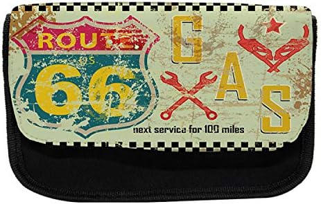 Преносим молив случай Route 66, бензиностанция на магистралата, Тъканно Чанта за Моливи с двоен цип, 8,5 x 5,5, Многоцветен