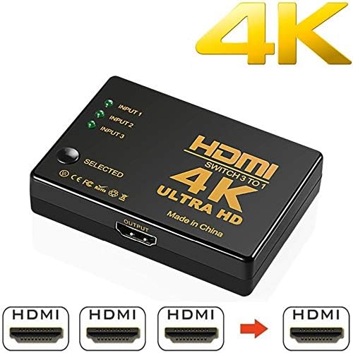 HDMI превключвател 4K, Интелигентен 3-Портов превключвател, HDMI, Сплитер, Поддържа 4K, Full HD1080p, 3D с ИНФРАЧЕРВЕНО дистанционно управление