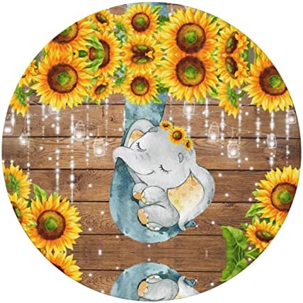 Декоративна Кръгла Покривка за маса с Брызгозащищенными Слънчоглед за майката и Слонче с Еластична Закопчалка