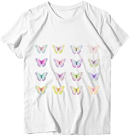 Дамски Летни Блузи, Ризи за Жени, Дамски Ежедневни Лятна Тениска с Цветна Пеперуда, Бял Черен Свободен Топ, Жена