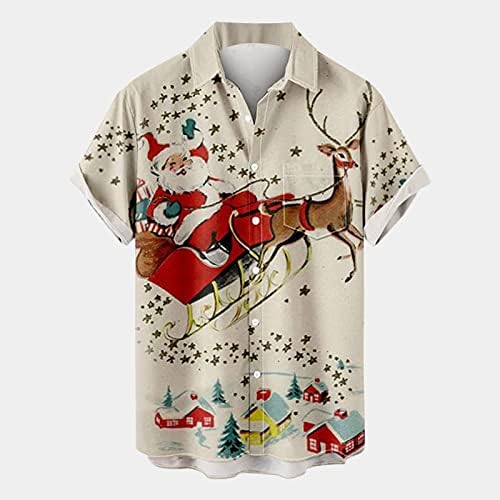 XXBR Коледни Мъжки Ризи с копчета и Къс Ръкав, Забавна Коледна Хавайска Риза на Дядо Коледа, Вечерни Графични Риза за Боулинг