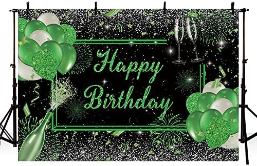 AIBIIN 7x5ft Фон честит Рожден Ден, за Жени, Мъже Балони с Шампанско Блестящ Зелен Фон За Снимки на Деня на Раждане Зелен Банер на