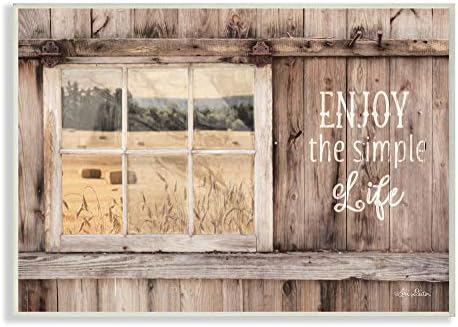 Stupell Industries Насладете се на по-прост живот, Деревенское прозорец на Бараката, Стенни Табели с Очукан снимка, 12 x 18, Многоцветен