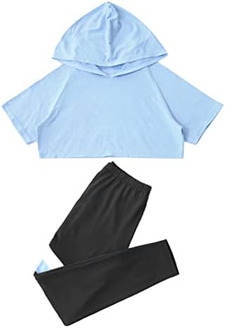 TiaoBug/Детски Блузи с качулка за момичета, Скъсяване на Върховете и Спортни Гамаши, Спортен Комплект, Модни Блузи и Панталони