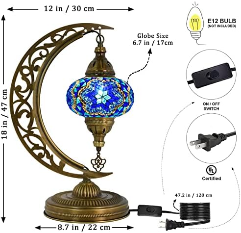настолна Лампа във формата на полумесец от марокански Мозайка mozaist, Настолна лампа Ръчна изработка в стила на турската Луната