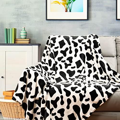 Фланелевое флисовое одеяло с шарени крави Vessia (50x70 см) - Черно-бяло и Меки покривки за мека мебел, Дивани - Леко и уютно одеало с шарени крави за всички сезони
