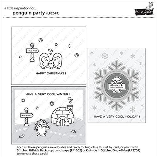 Комплект от прозрачни печати Lawn Fawn Penguin Party 4x6 и Координирующие печати за косене на тревни площи, комплект от 2 теми (LF2674, LF2675)