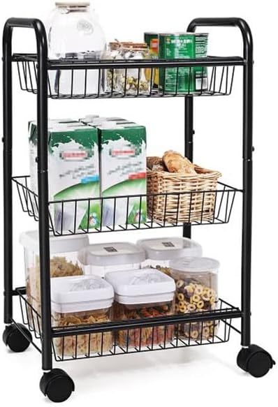 MJWDP 3-нива Кухненска количка количка с дръжка на Количка за Кухненски шкаф в Банята Бял Черен (Цвят: B Размер: 28,3 см *