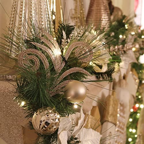 Комплект коледни гирлянди Severin Madelyn от бяло злато (3 обекта) 6 фута Коледна гирлянда + 30 инча Коледен венец + 9 фута Коледна гирлянда