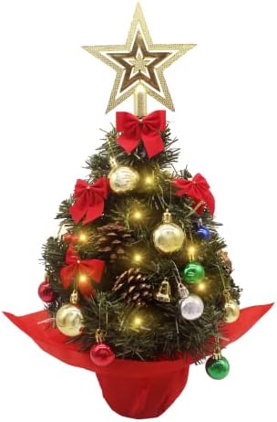 Tacwily 22 Настолен Мини-Комплект за Коледната Елха, Малка Коледна Елха с led подсветка и 37 бр Коледна украса със собствените си