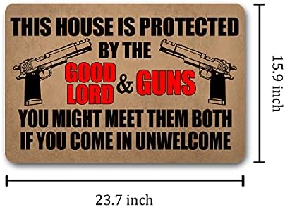 Добре дошли на забавен подложка за влизане Постелки с монограм 23,7 (Д) х 15.9 (Од) на Тази Къща, ако той е Защитен от Пистолет