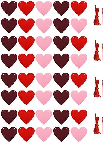 SaktopDeco 4 Опаковки Фетровая Сърдечна Венец Сърдечен Банер на Свети Валентин Банер за Годишнина от Сватбата Романтична Украса