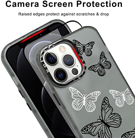 Mophinda Съвместим iPhone 12 pro Max 6,7 2020 Матово Черно-бял калъф с пеперуда, Мека Броня от TPU, Прозрачен Матиран калъф