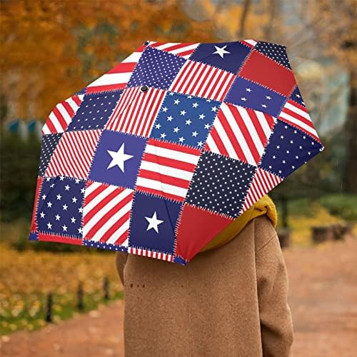 JUNZAN мозайка американски флаг пътуване чадър за дъжд ветрозащитный 39 инча Голф чадъри UV-рефлектор сгъваем портативен автоматично