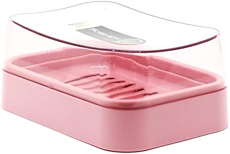 Пластмасова Сапунерка с Прозрачен Капак, Държач за Тоалетна сапуни за Баня и Кухня (Розов)